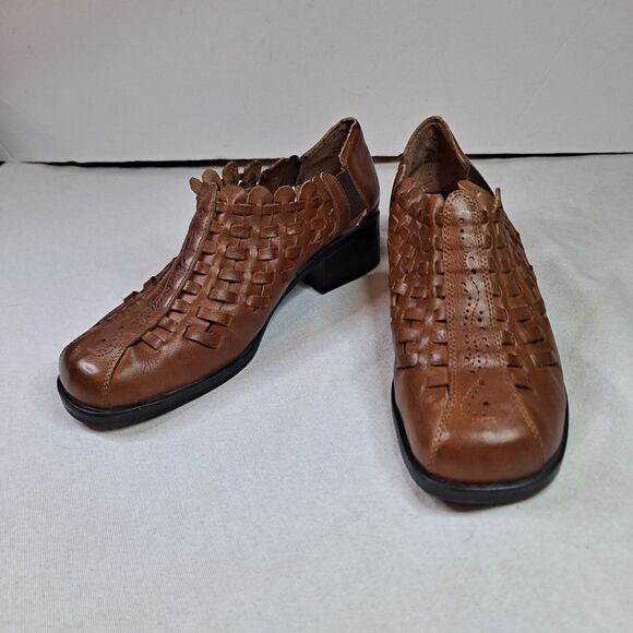g. wiz Woven Leather Loafers Womens 7.5 Brown Block Heel Boho Retro - Picture 1 of 11
